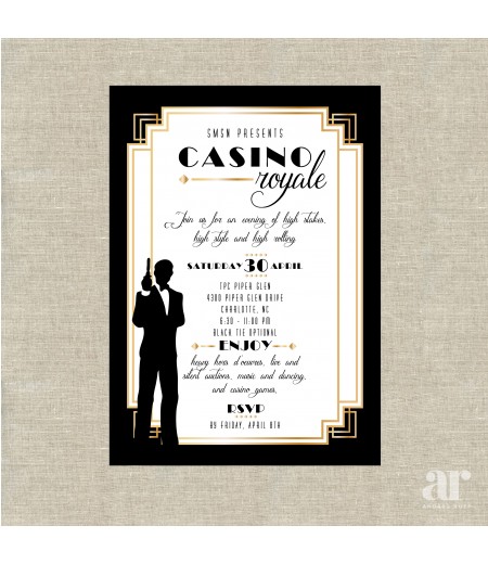 Casino Royale James Bond Poker Vegas Birthday Party Printable Invitation
